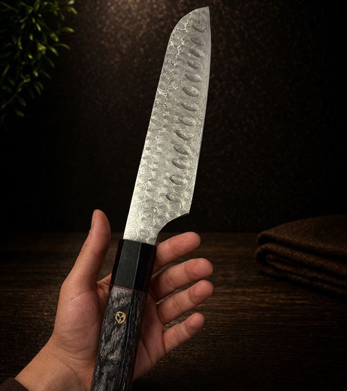 7-Inch Damascus Santoku Knife – Premium Wooden Handle | NAKT Blades