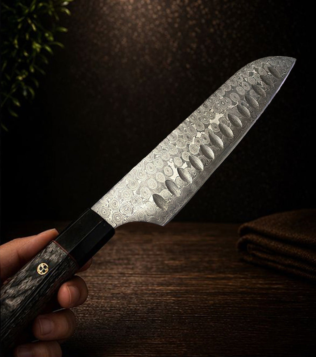 7-Inch Damascus Santoku Knife – Premium Wooden Handle | NAKT Blades