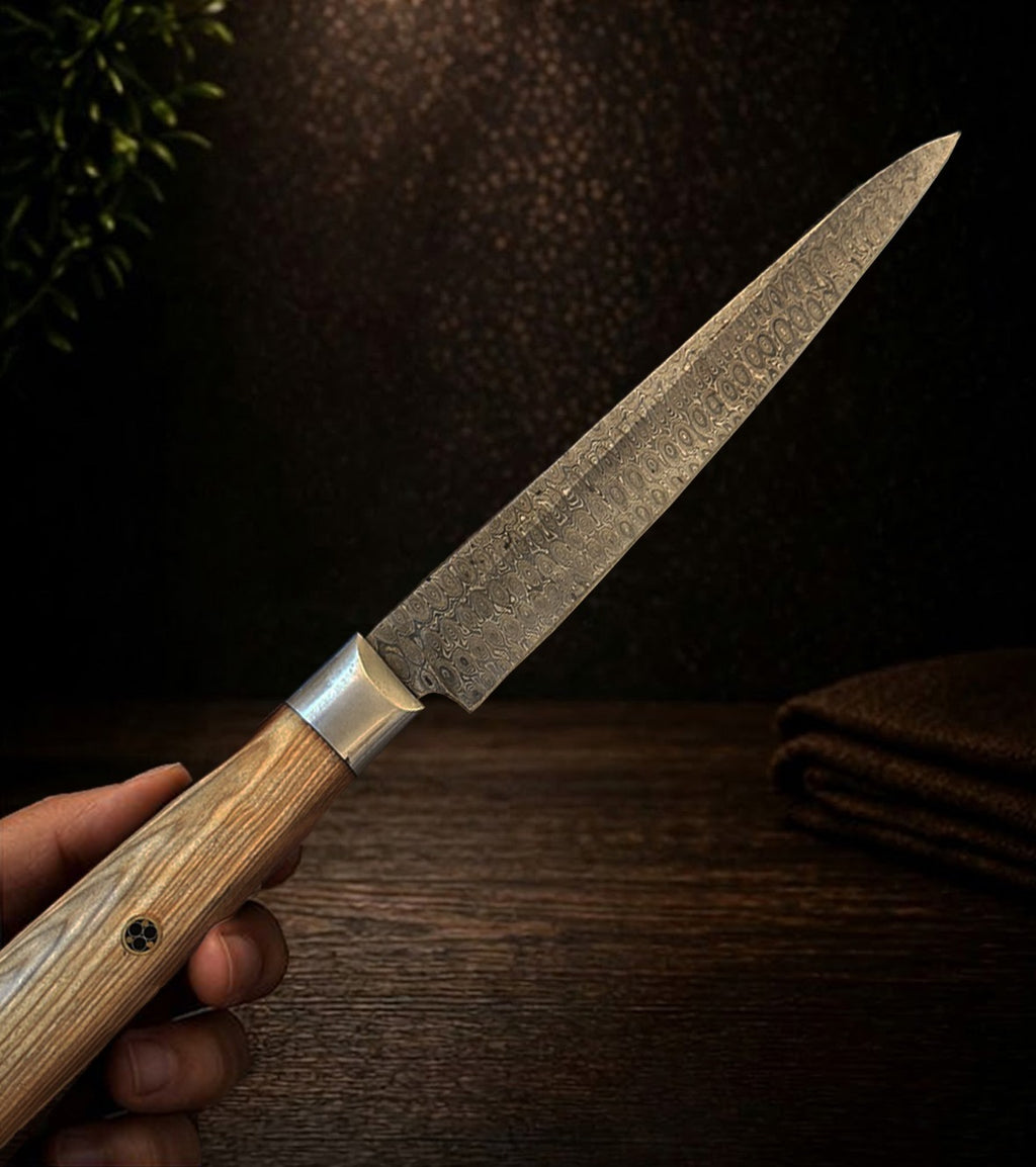 9.5-inch Kirisame Damascus Knife- Premium Wooden Handle | NAKT Blades