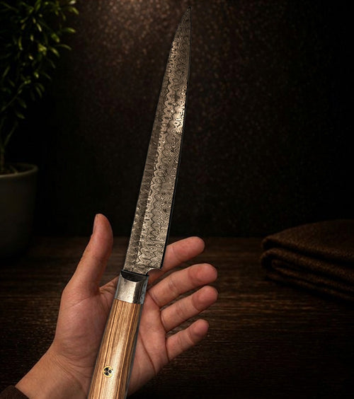 9.5-inch Kirisame Damascus Knife- Premium Wooden Handle | NAKT Blades